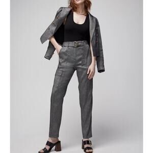 White House Black Market Utility Pants Belted Linen Blend 12R Midnight Twill